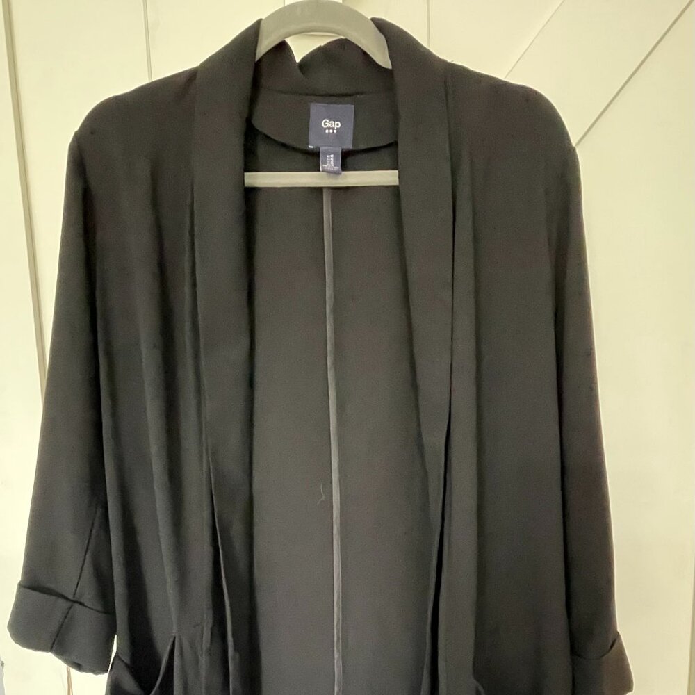 Gap Cardigan Blazer Sweater Open Front Pockets 3/4 Sleeves Black Womens M